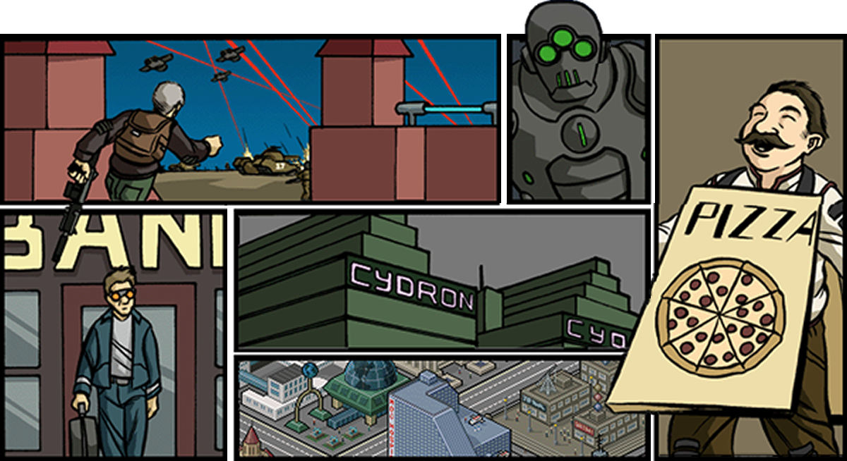 Login image featuring various areas of the game